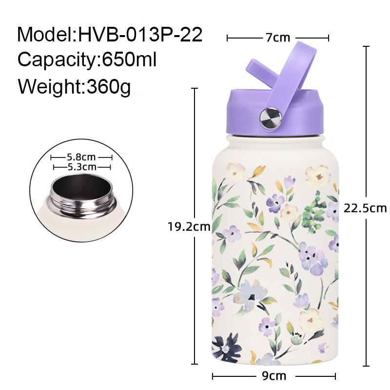 650Ml Sports Kettle Portable Handle Straw Water Cup Stainless Steel Beauty Mouth Printed Cup