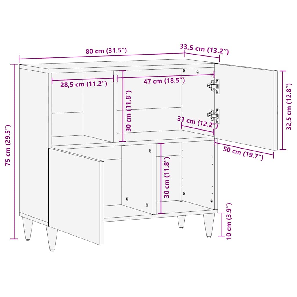 Sideboard Brown 80 x 33.5 x 75 cm Solid Mango Wood