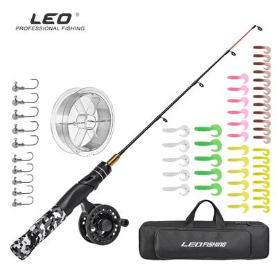 LEO FISHING Ice Fishing Rod and Reel Combos with Complete Kits JIG Hooks Soft Lures and Carrier Bag 50cm/19.7inch Full Set