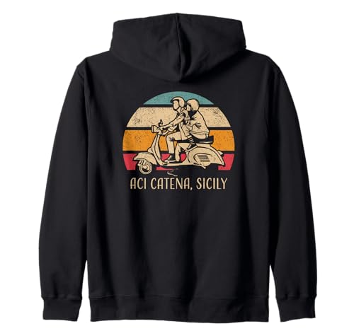 Aci Catena Sicilian Vintage Scooter Retro Sunset Design Zip-Up Hoodie