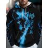 Men's Hooded Sweatshirt Trendy Wolf Head Print Drawstring Design Loose Casual Long-sleeved Top