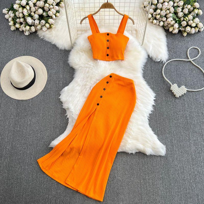 

With Chest Pad High Waist Slimming Slit Sheath Fashion Suit Orange All yards
