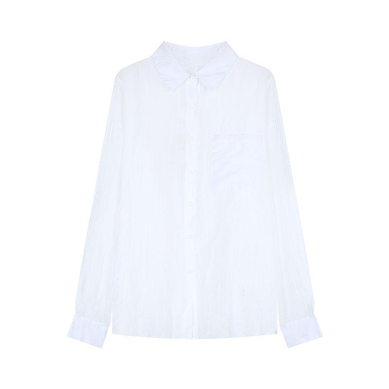 

Long Sleeves Summer Slightly Transparent Loose Casual Sun-Proof Shirt White One size