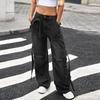 Women's Casual Fashion Solid Color Elastic Waist Pockets Wide Leg Straight Jeans Pants