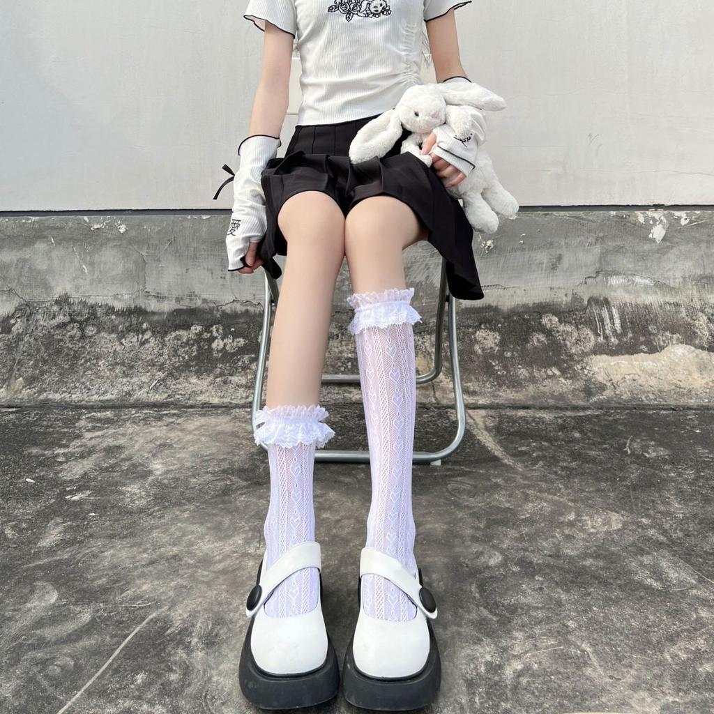 Lolita Japanese Lace Love Summer Thin Tube Socks Jk Soft Sister White Sweet Breathable Calf Socks