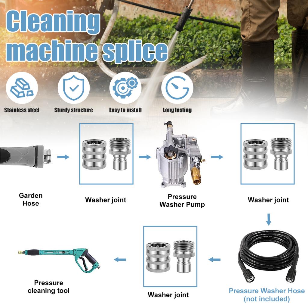8/4PCS 3/4in Garden Hose Quick Connect Water Hose Fitting Stainless Steel Female and Male Connector Pressure Washer Pump Adapter