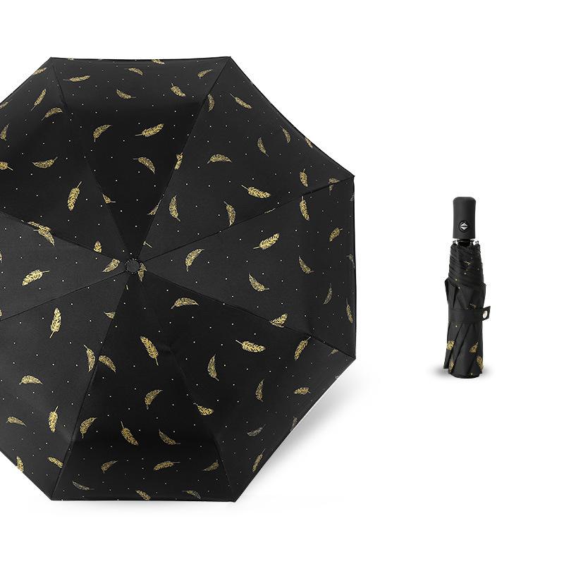 Feather Weatherproof Three-Fold Automatic Umbrella with Creative Black Glue Sunscreen Parasol.