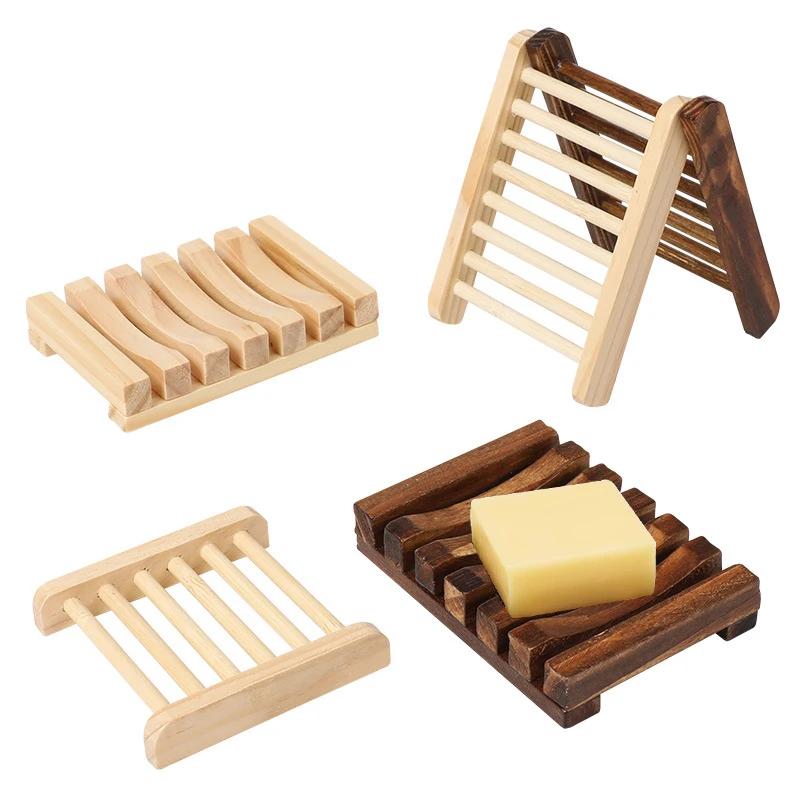 Wooden Natural Bamboo Soap Dishes Tray Holder Draining Box Storage Soap Rack Portable Shower Bathroom Soap Dish Storage Tray