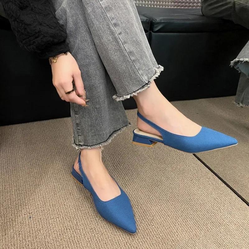 

мода 2024 Лето Женщины Новые Сексуальные Ретро Однотонные Каблуки PU Кожаные Уличные Банкетные Вечеринки Модные Женские Сандалии Плюс Размер 42 35 синий