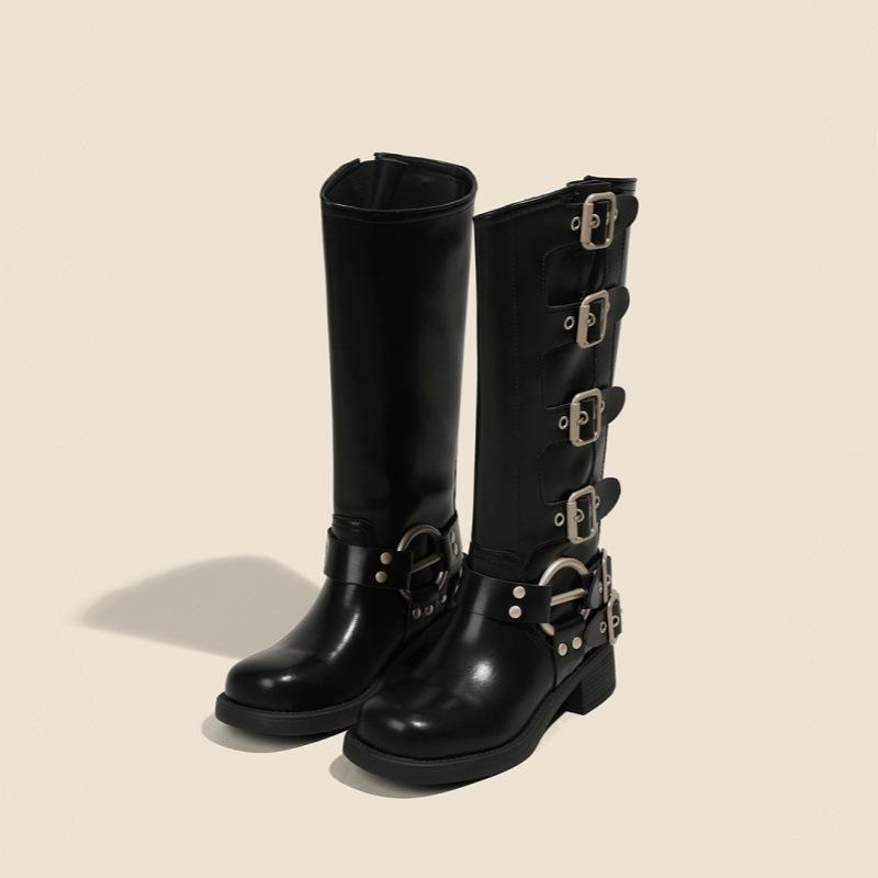 Maillard Western Cowboy Støvler Dame 2025 Nye Vår og Høst Grov Hæl Støvler Men Knehøye Martin Støvler