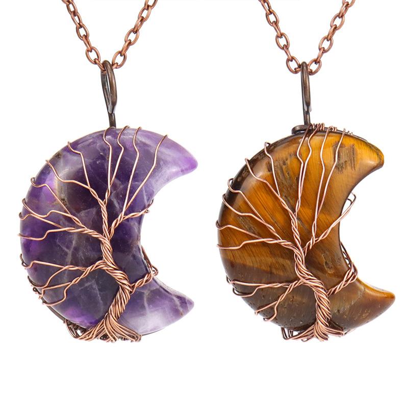 Ancient Red Copper Moon Natural Stone Wrapped Around The Tree Of Life, Necklace, Fortune Tree Necklace N511