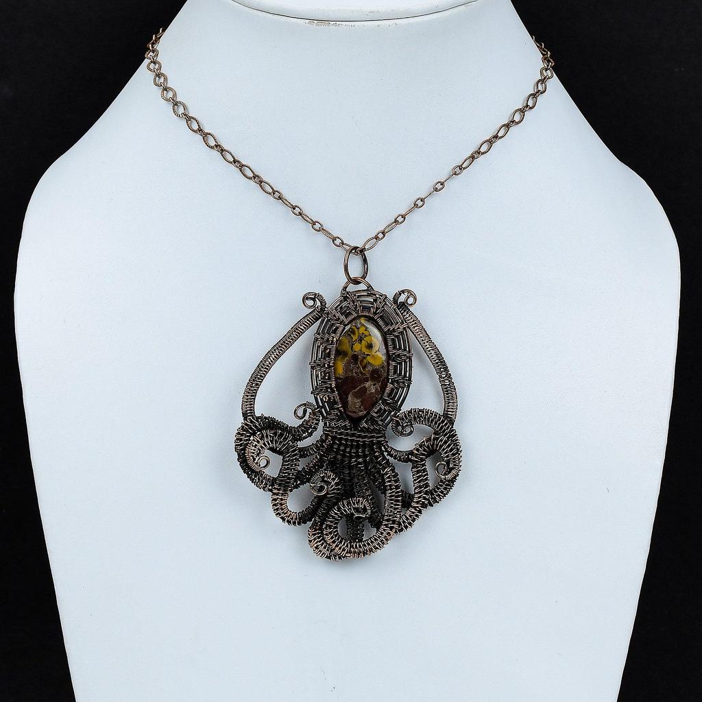 Fruit Jasper Pendant Copper Wire Wrapped Gemstone Pendant Copper Jewelry Handmade Pendant Wire Wrapped Jewelry Gift For Her Octopus Pendant