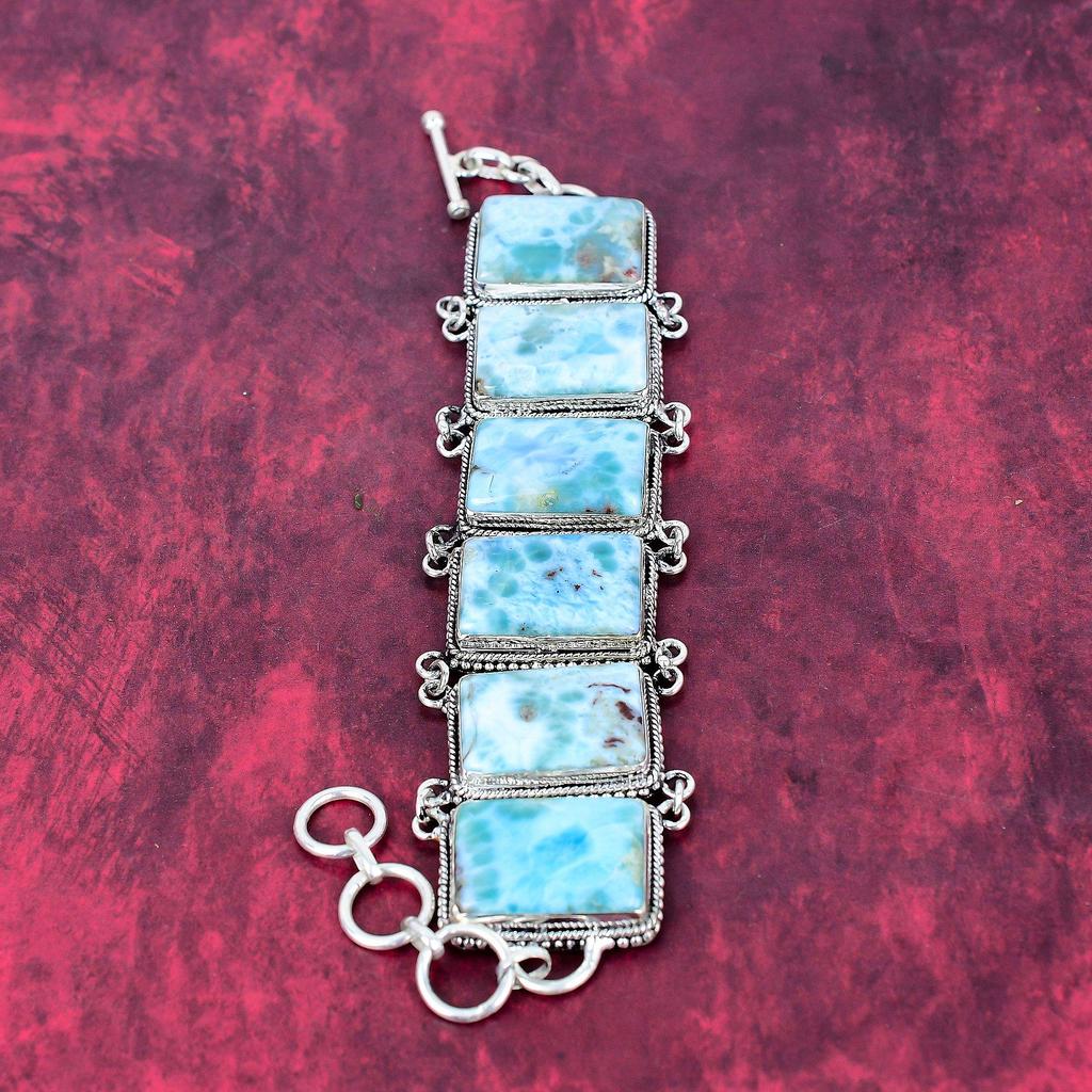 Brățară Larimar Bijuterii cu Pietre Prețioase, Brățară Handmade din Argint Sterling 925 Masiv, Bijuterii cu Design de Ultima Oră