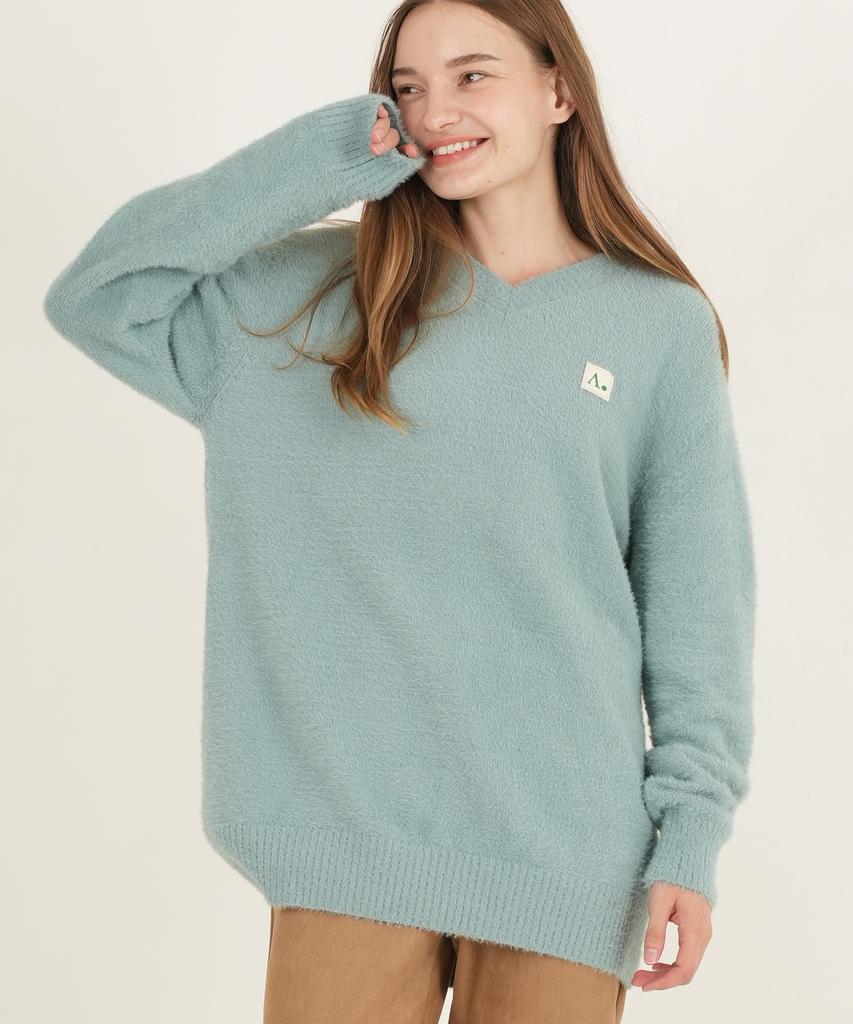 THE-ABON Mohair Oversized V-Neck Knit Gray