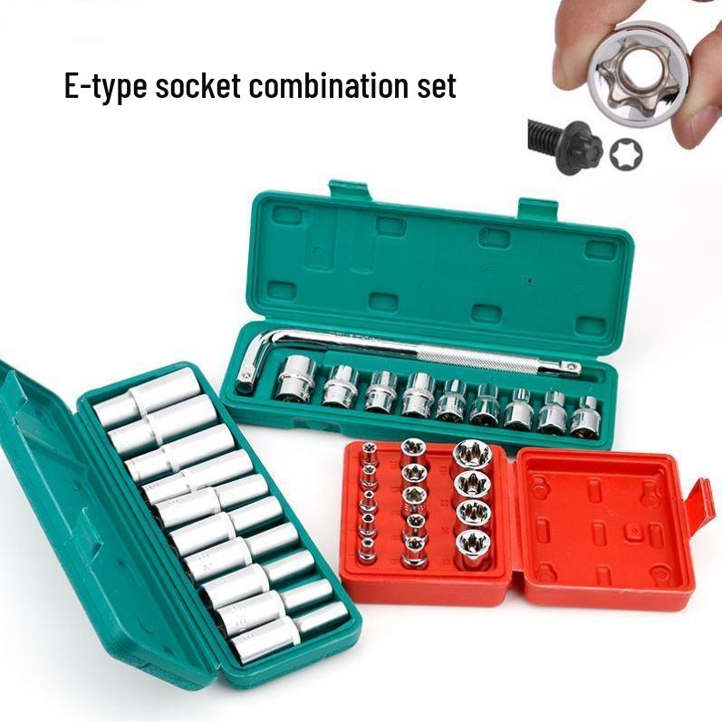 14-Piece Torx Star Hex Socket Set - E-Type Flower-Shaped, 1/2, 3/8, 1/4 Inch Sizes