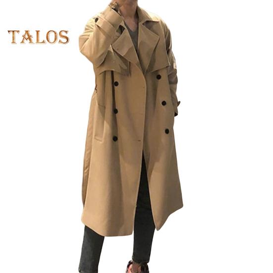 Herren Windjacke Revers Langarm Zweireihig Verstellbarer Gürtel Trenchcoat mit Taschen Einfarbig Lockere Passform Mittellange Oberbekleidung