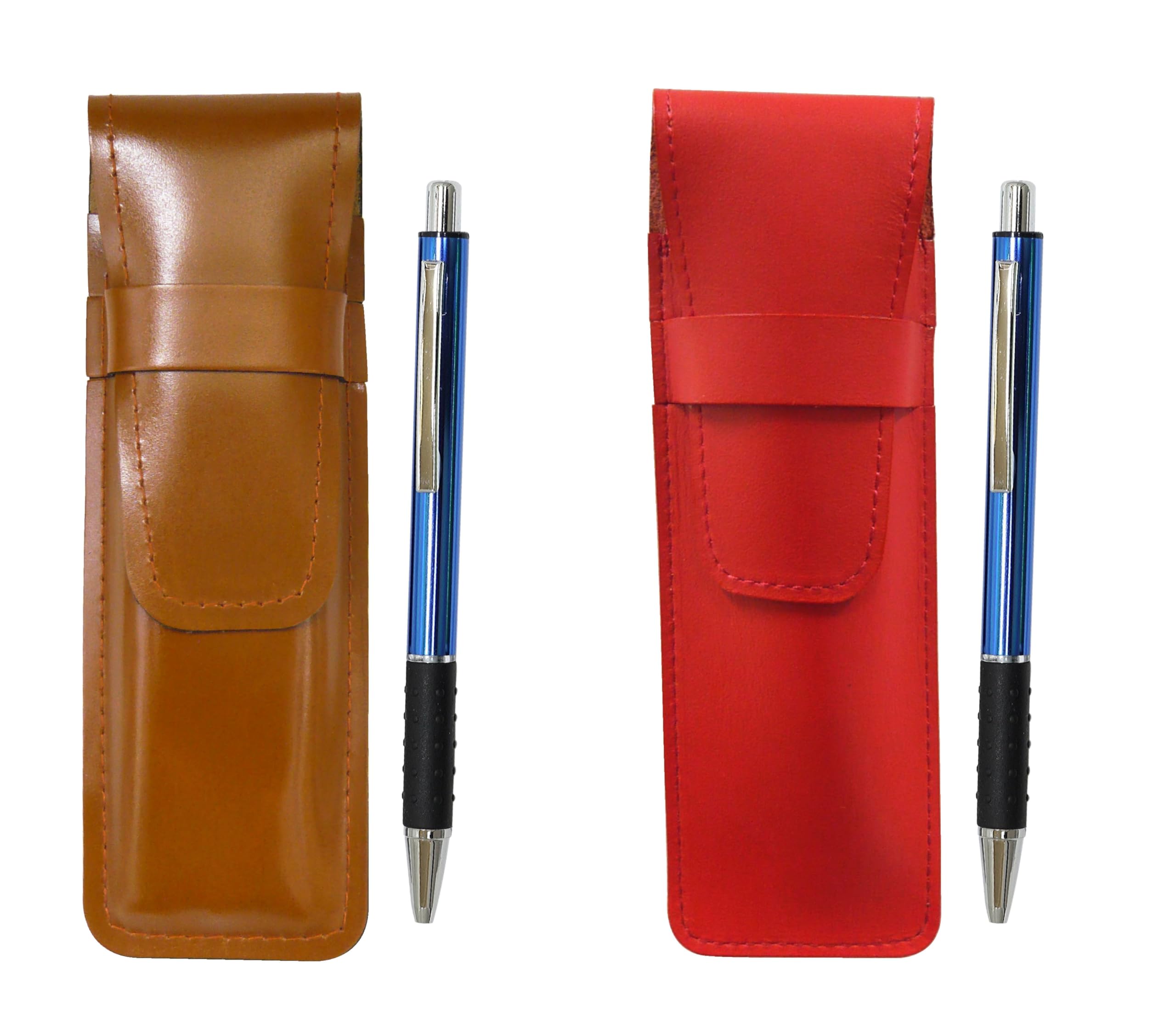 

Slim cowhide pencil case red brown set metal pitch grip ballpoint pen blue & ASCR-WZ2067BP-L