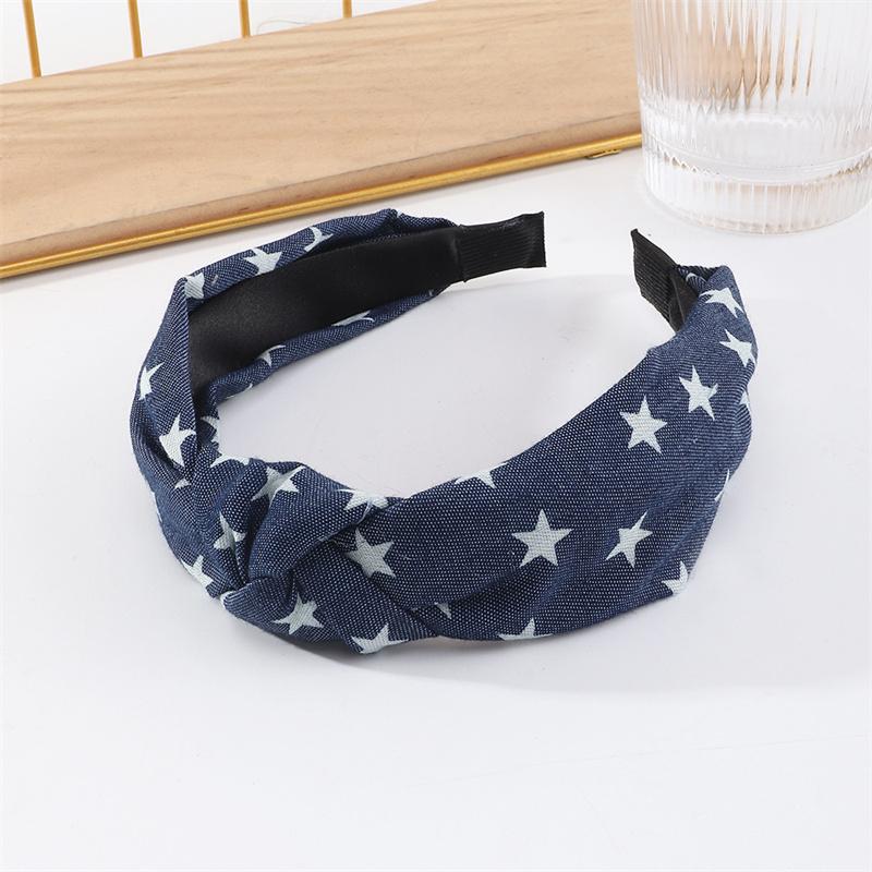 Vintage Kaschu Sternstreifen Print Denimstoff Knoten Haarband für Frauen Mädchen Lässig Shopping Kopfschmuck Einfache Denim Stirnbänder
