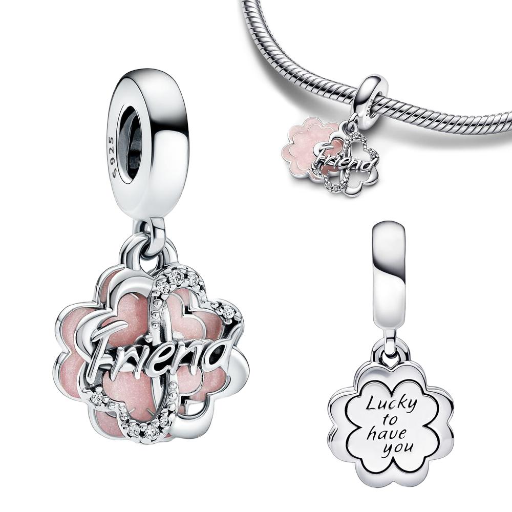 Four-leaf Clover Silver Plated Double Dangle Charm Friendship Bracelet Jewelry Making DIY Fit Charms