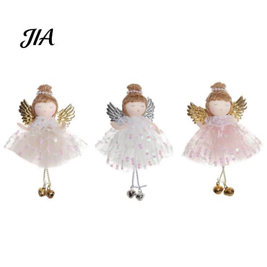 Pastel Christmas Tree Decor Angel Ornaments, Cute Plush Doll Pendant with Soft Furnishing Party Accents Bell for Tree, Holiday Home Simple Scene