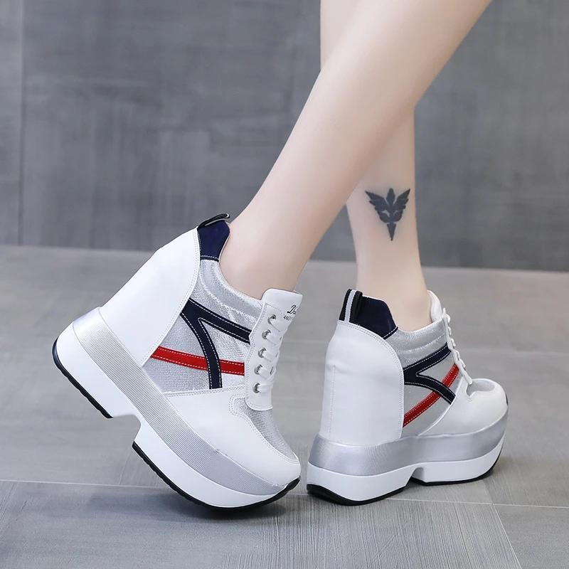 Fashion Autumn Women High Platform Shoes Height Increasing Casual Shoes 12 CM Thick Sole Trainers Breathable Shoes Women Sneakers