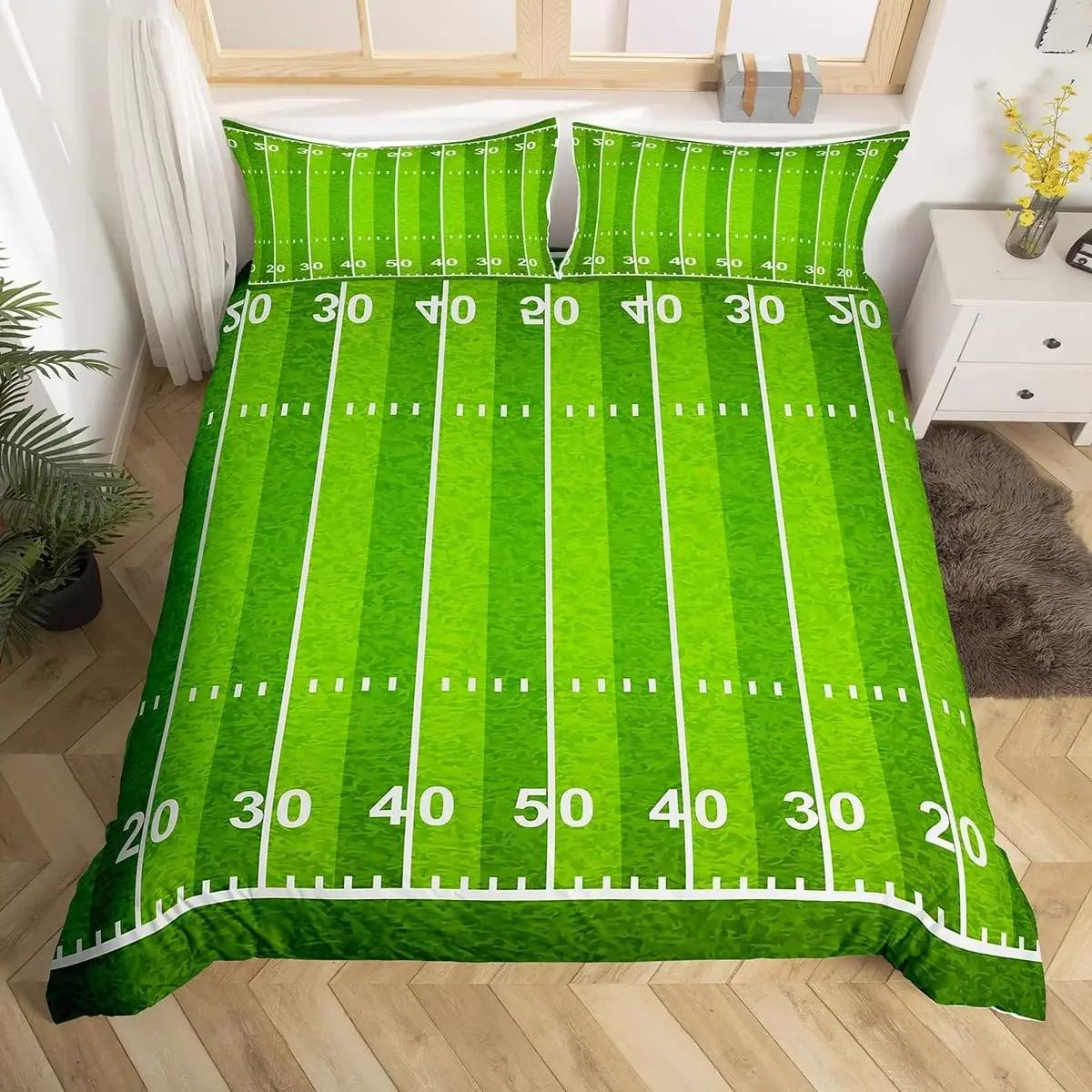 

Football Duvet Cover Ball Sports Bedding Set Green Football Field Comforter Cover Microfiber Soccer Quilt Cover Twin Queen Size EU Single(135*200cm)3pcs