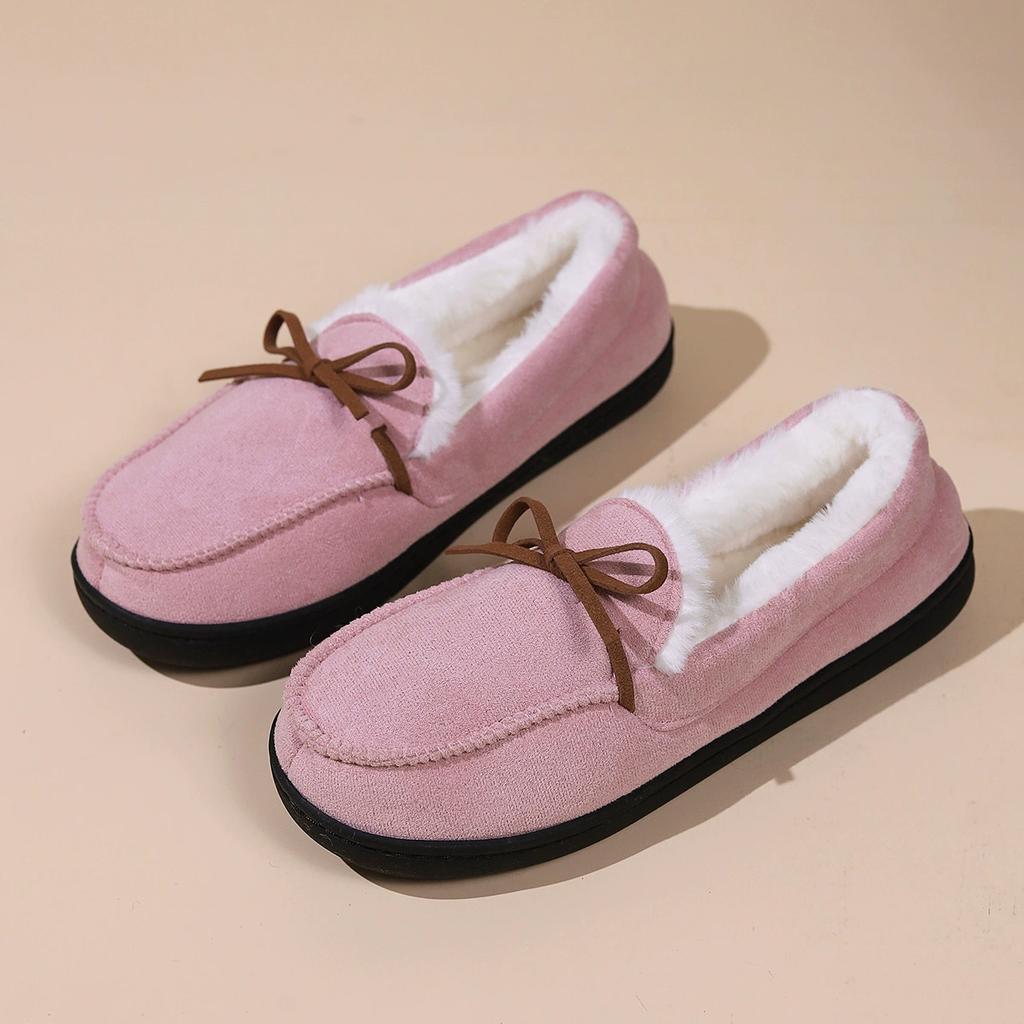 Autumn and Winter Warm Casual Shoes for Women Bowknot Round Toe All-inclusive Home Wear Shoes Comfortable Non-Slip Walking Loafers Shoes for Women