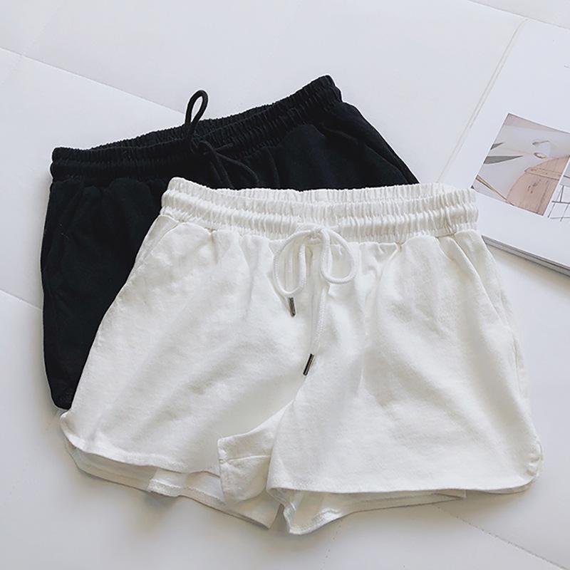 Elastic Waist Sports Loose Solid Color Cotton Blend Shorts