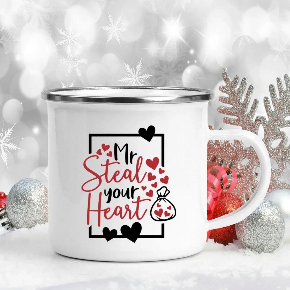 My Heart Belong To Her/him Printed Couples Mugs Creative Coffee Wine Couple Cups Drinks Dessert Milk Enamel Cup Valentines Gifts