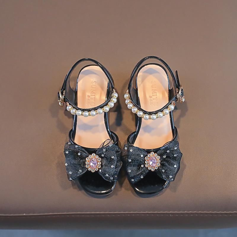 Girls sandals 2025 spring and autumn children soft-soled red leather shoes baby girl shoes bow single shoes children