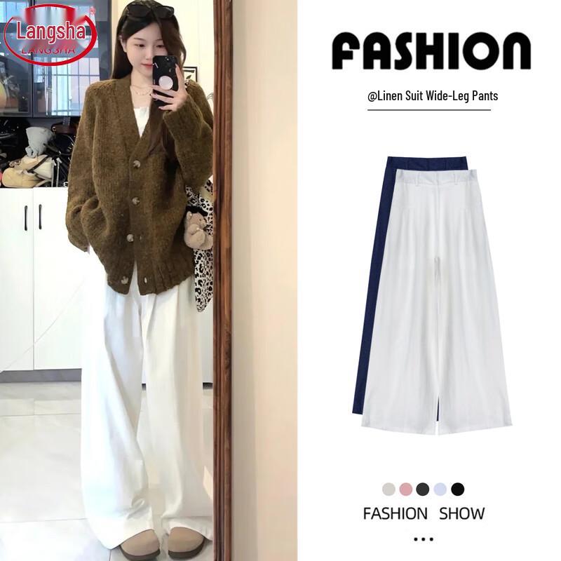 Women's High-Waist Linen Blend Wide-Leg Suit Pants