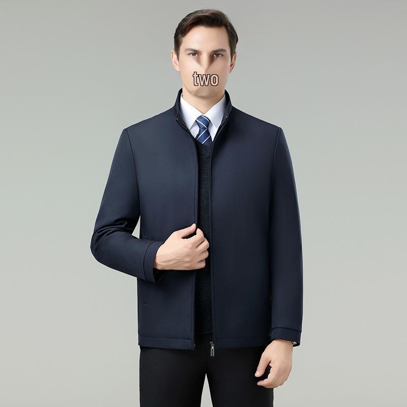 Men's Middle-Aged Business Casual Stand Collar Cotton Padded Jacket - Lightweight, Non-Iron, Warm Autumn/Winter Wear