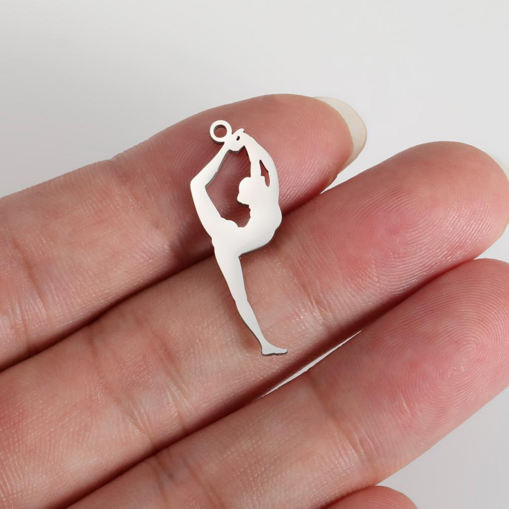 Teamer 5pcs/lot DIY Gymnast Sporter Charms Stainless Steel Gymnastics Dancer for Necklcae Bracelets Keychain Jewelry Making Gift