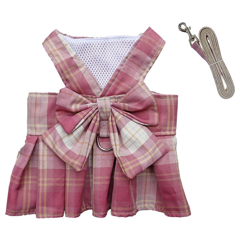 Pet Plaid Skirt Vest Harness & Leash Set for Dogs & Cats