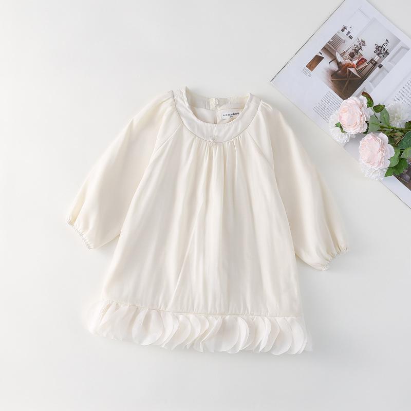 

Платье принцессы с длинными рукавами во французском стиле для девочек весна-лето 2025 с узором из лепестков 130 cm белый