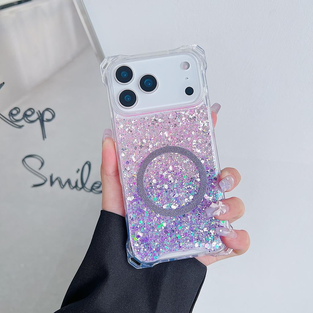 Voyager Glitter Magnetic Mobile Phone Case Is Suitable for Apple 17PROMAX Large Hole 13/14 Four Corners Anti-drop 11/16