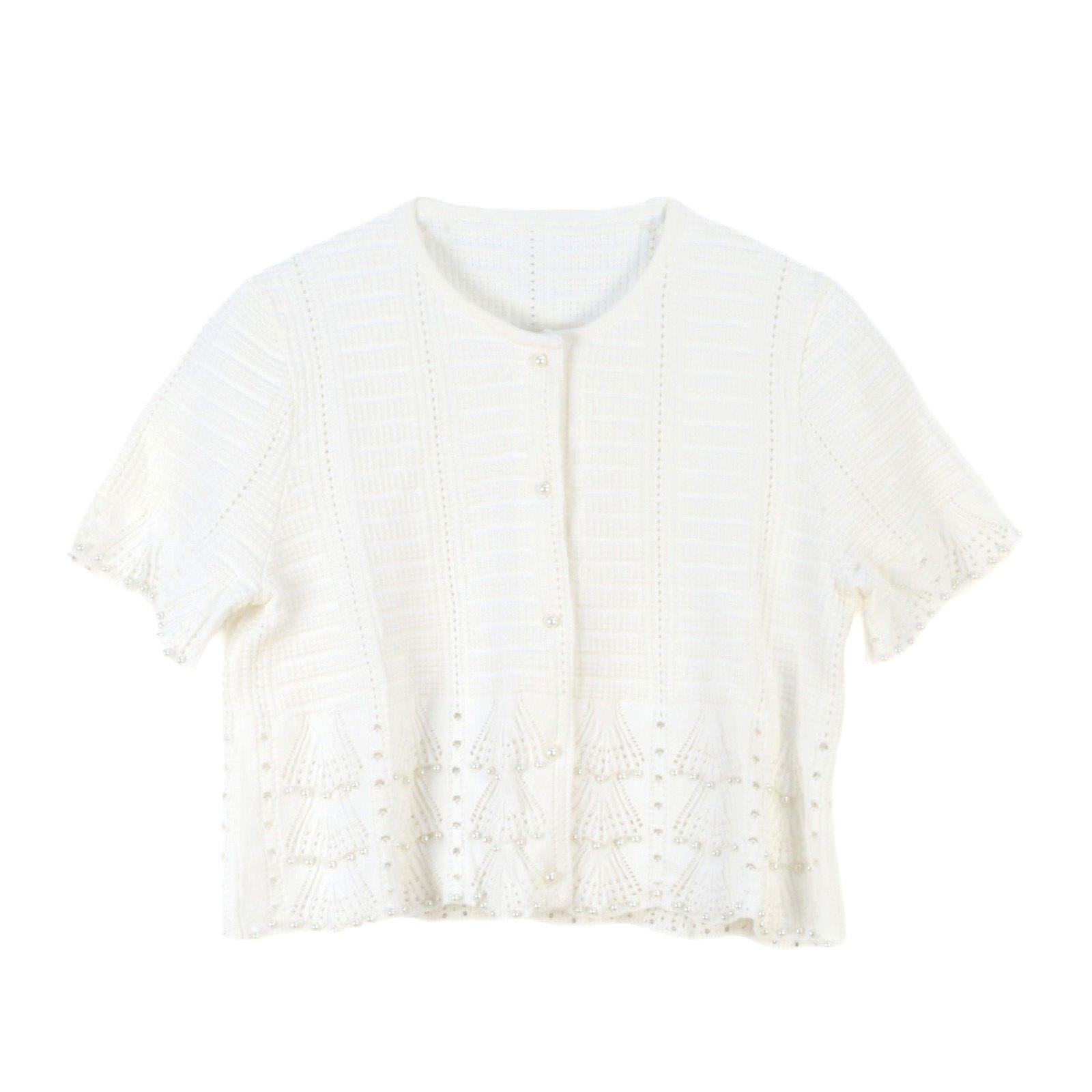 

Women s Pearl Round Neck Lace Short Sleeve Knit Top - Slimming Spring/Summer French Style L