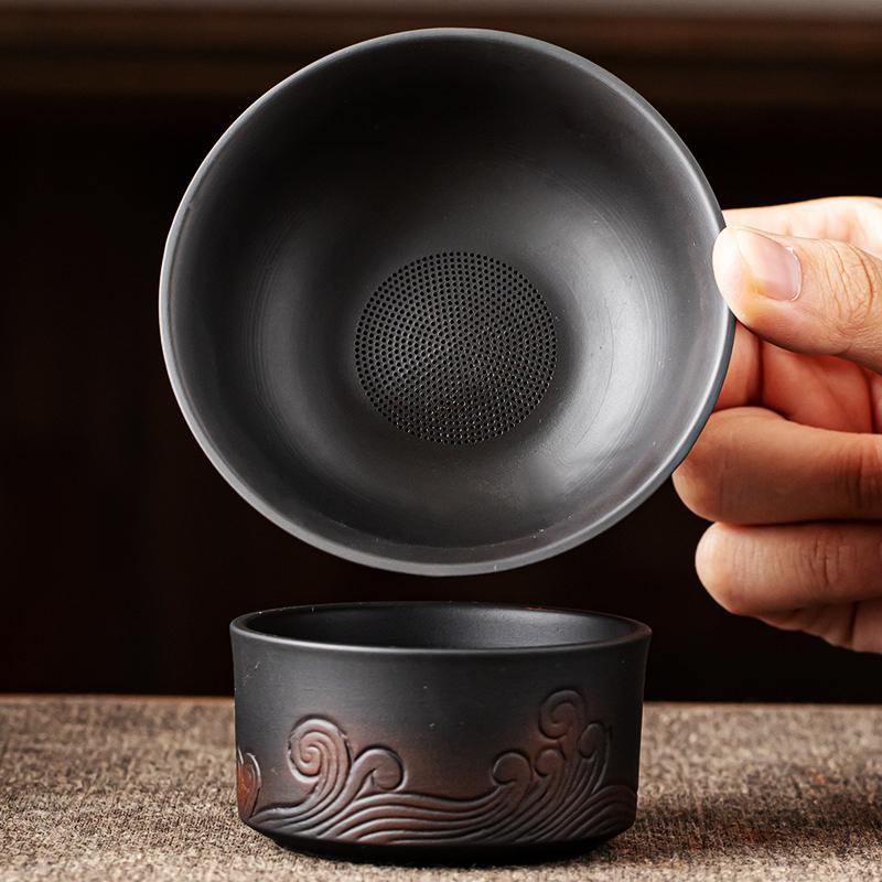 Long Handmade Jianshui Purple pottery Tea Filter Set Household Tea Separator Infusor Tea Strainer Tea Maker Tea Ornaments