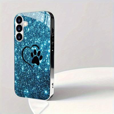 Pozlacený tvrzený kryt na telefon, kompatibilní Galaxy S26 S25 S24 S23 S22 Ultra Plus. Obsahuje design s modrým srdcem a vzorem oceánu