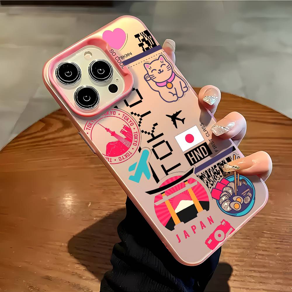 Japan Plane Travel Ticket Phone Case For iPhone 16 15 14 13 12 11 Plus Pro Max Multicolor Aurora Laser Shockproof Funda Cover
