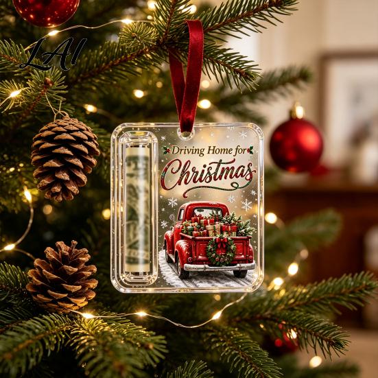 Christmas Tree Money Holder Retro Cash Pendant Decoration Transparent Acrylic Creative for Gifts Holiday Hanging Ornament with Card Slot Festive