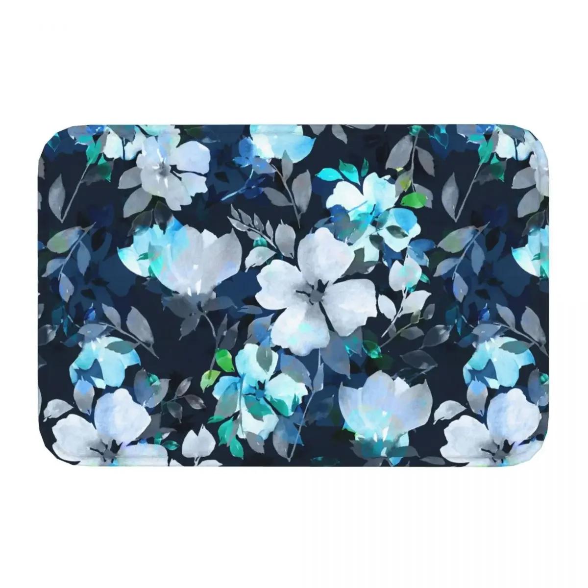 

Anti-Slip Rug Doormat Living Room Mat Watercolor Blue Floral White Flower Balcony Carpet Indoor Decor 40cmx60cm