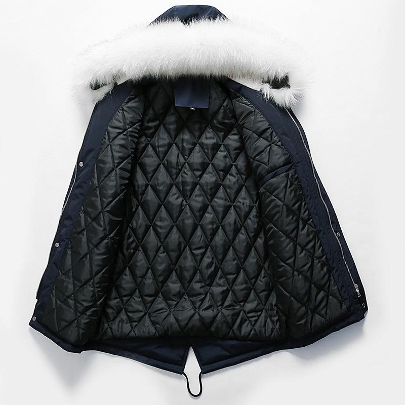 Padded Clothes Men's Winter Big Fur Collar Men's Medium and Long Padded Clothes Thickened Hooded Padded Jacket