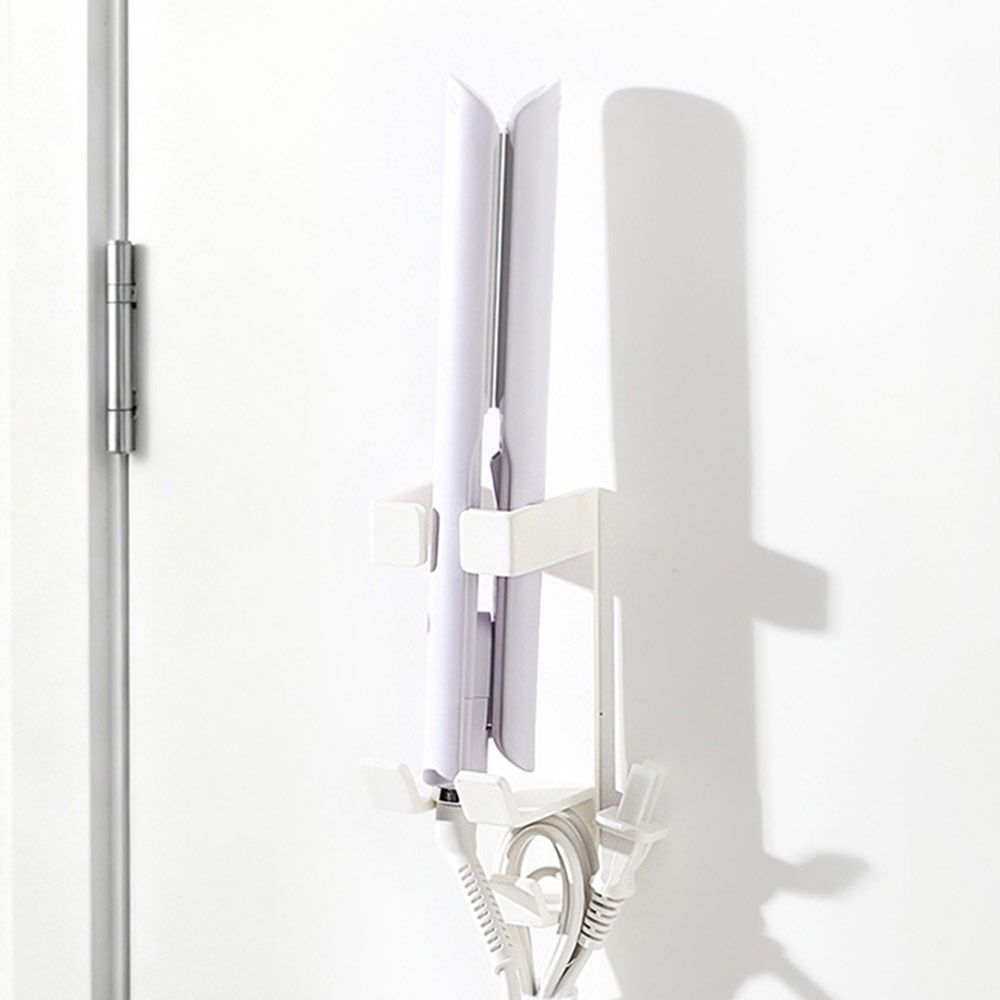 Wall Mounted Curling Iron Storage Rack Punch-Free with Hook Hair Dryer Organizer Space Saving Hair Curler Holder for Bathroom