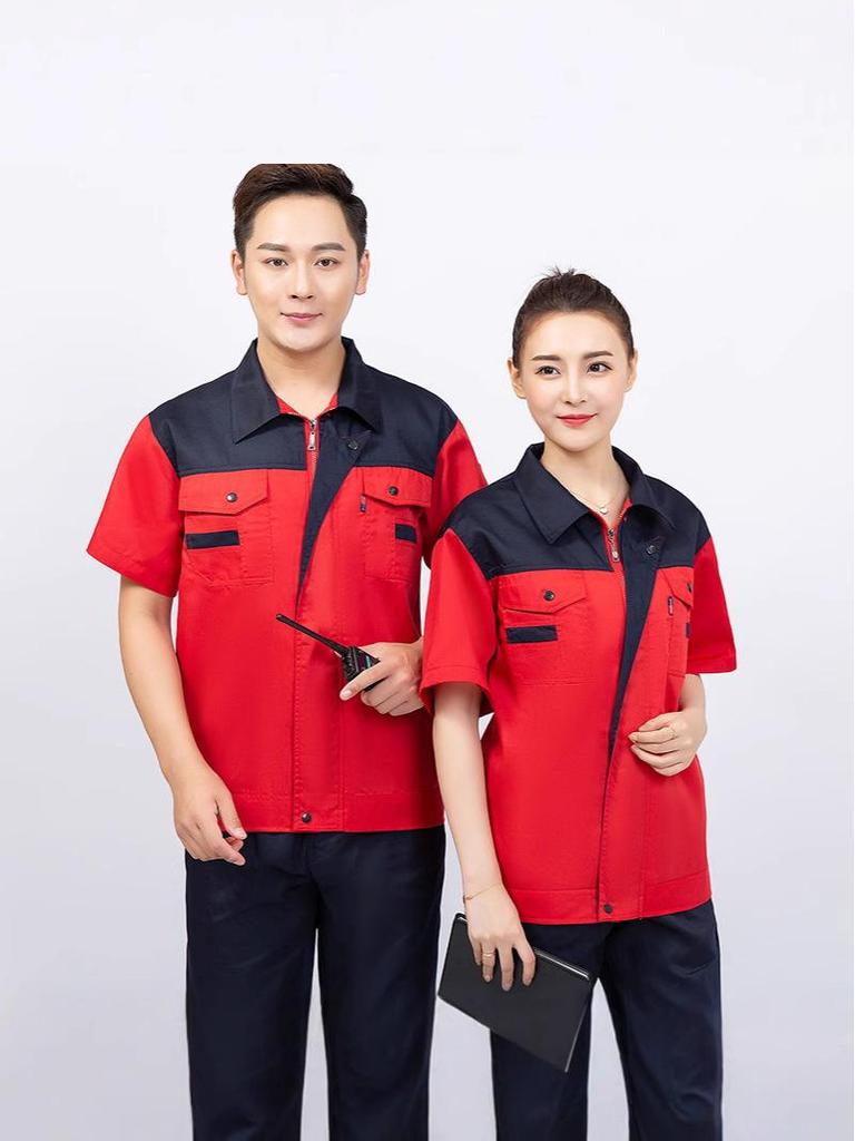 Men's Summer Color Block Short Sleeve Auto Repair Workwear Overalls Set
