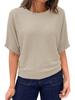 Womens Boat Neck Batwing Knit Top Short Sleeve Lightweight Summer Sweater