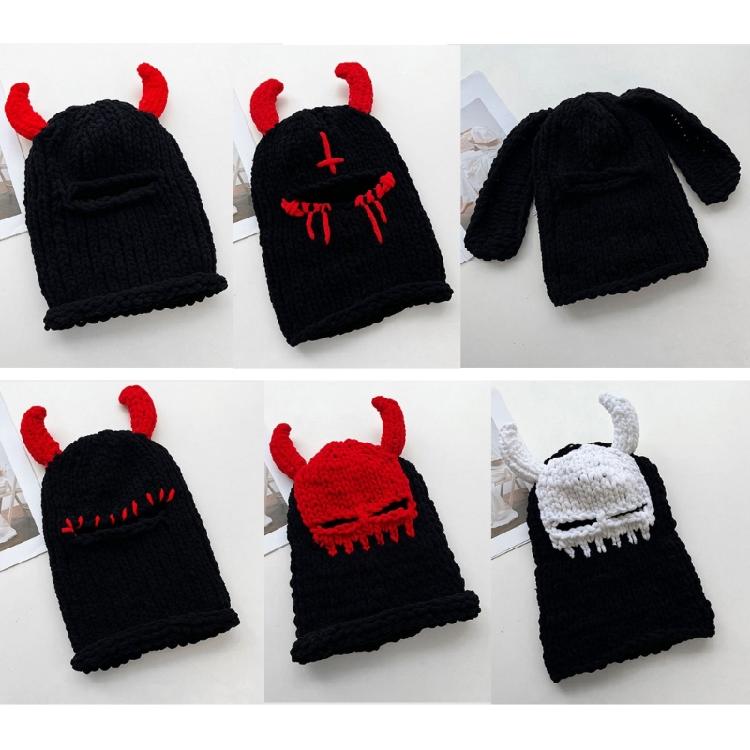 Devil Horn Face Cover Hat Knitted Balaclava Caps for Adult Teens Winter Warm Hat Adult Halloween Cosplay Costume Headwear