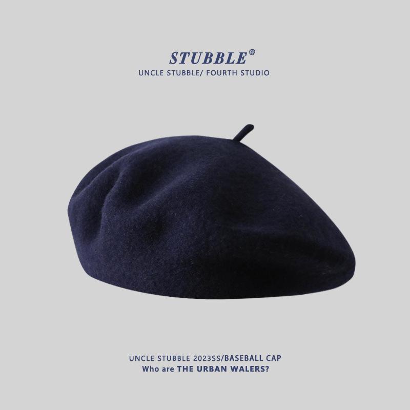 Autumn and Winter Wool Berets for Girls Artistic and Retro Versatile Painter Hats Solid Color Flower Bud Hats