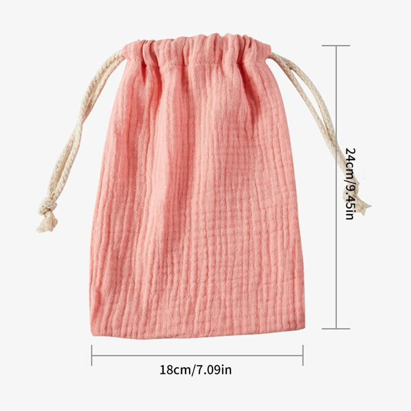 Soft and Breathable Drawstring Bag Double Layer Cotton Baby Diaper Storage Bag Perfect for Organizing Baby Drool Towel