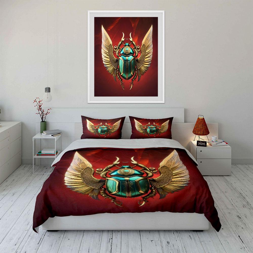 "Scarab Decor Set for Home" Soft Skin-Friendly Bedding Set Includes 1 Duvet Cover And 2 Pillowcase, Gift